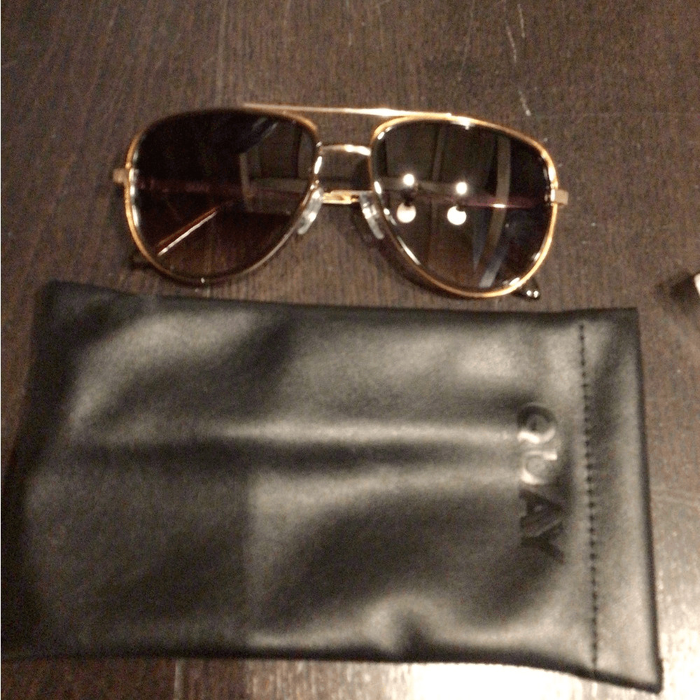 NEW! rare Quay GOLDEN AMBER ALL IN Aviator Sunglasses with Black Soft Pouch